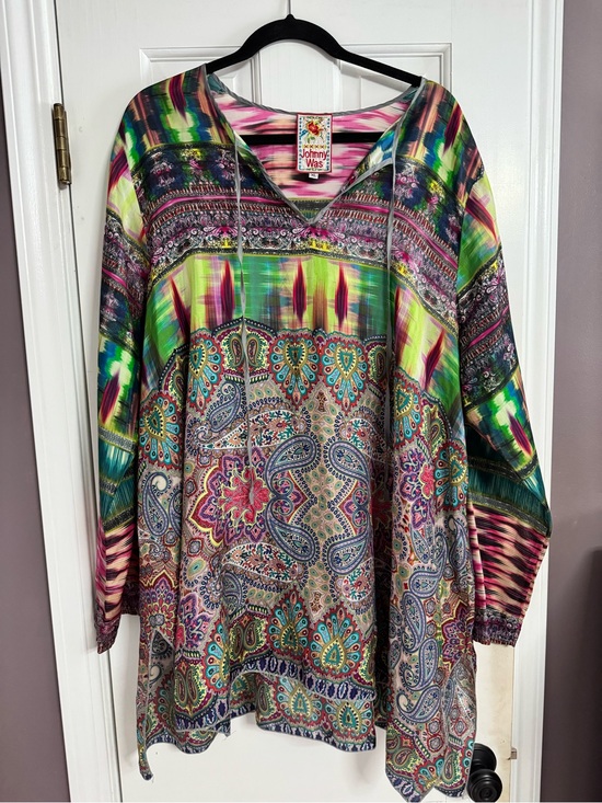Johnny Was Tops - Johnny Was Silk Mix Print Oversized Tunic Blouse XL Boho Ikat Paisley boho